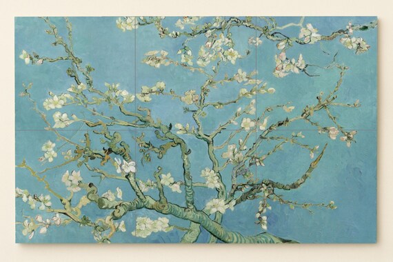 Mural de azulejos de cerámica con flores de almendro — vista 3
