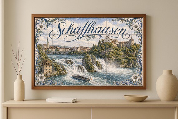 Mural de azulejos de cerámica de Schaffhausen, Suiza, decoración de pared con… — vista 3