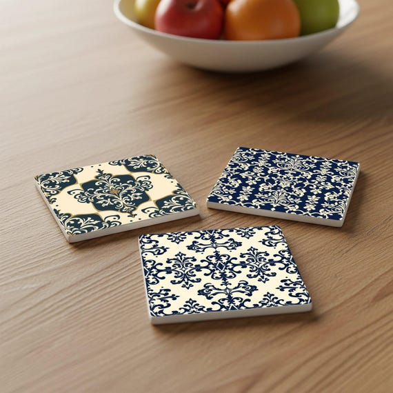 Damasco azul marino - Decoración de mesa barroca victoriana