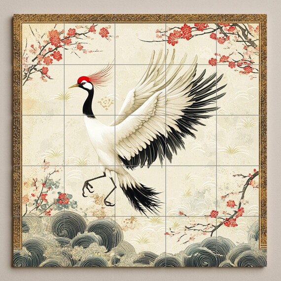 Mural cerámico de grulla japonesa — vista 3