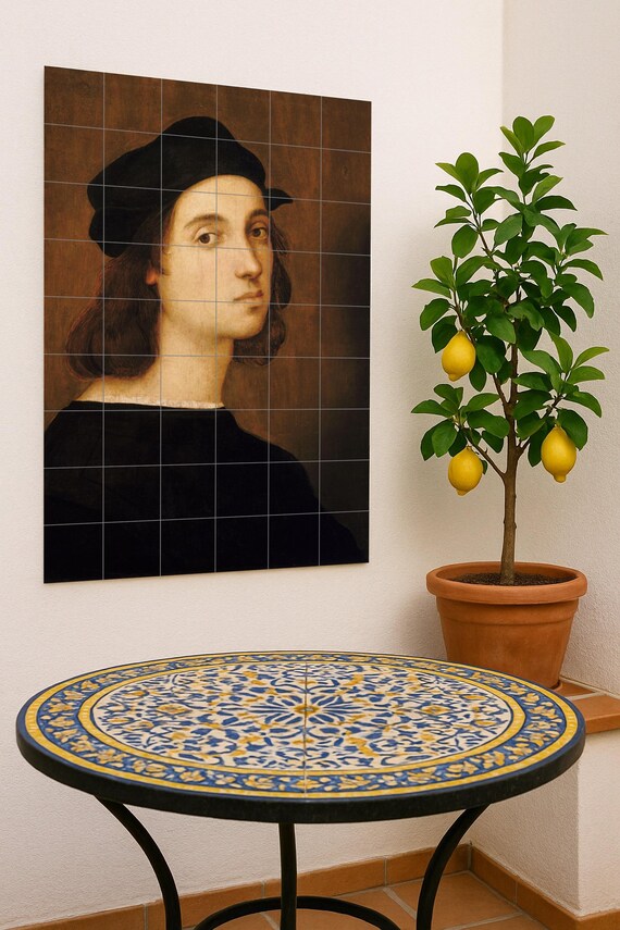Mural de azulejos de cerámica con el autorretrato de Rafael — vista 4