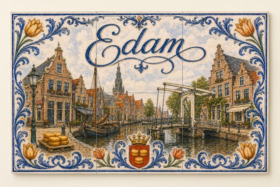 Mural de azulejos de cerámica del puente del canal de Edam, Países Bajos, cas… — Mural cerámico de Cerámicas La Noria
