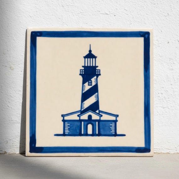 Lighthouse en azul de Delft — Azulejo decorativo de Cerámicas La Noria