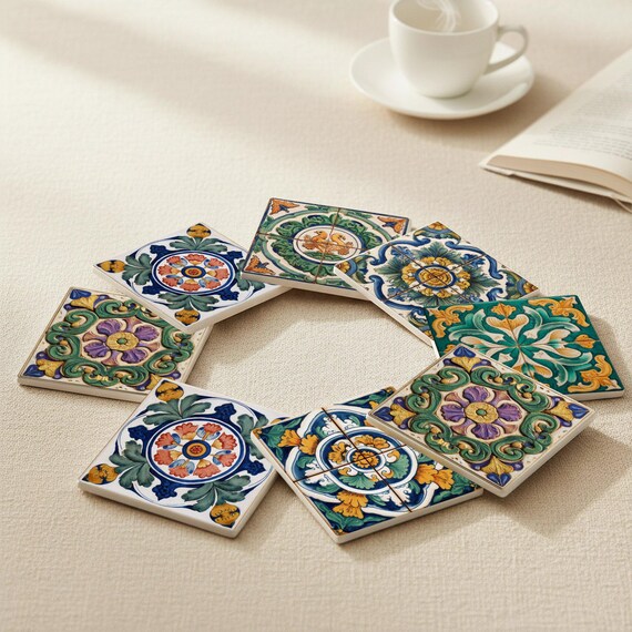 Italian Majolica Ceramic Coaster Set — vista 4