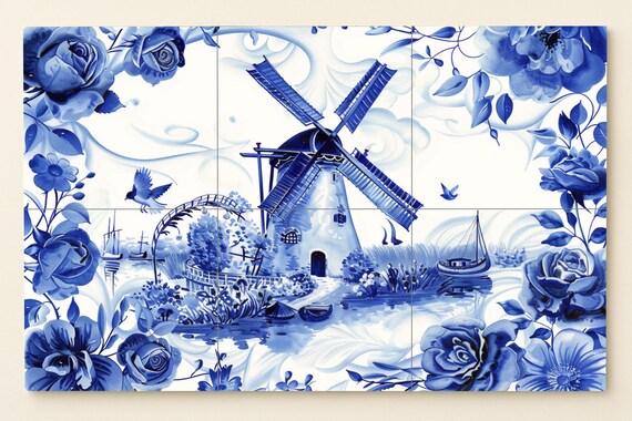 Mural de azulejos de molino de viento holandés — vista 3