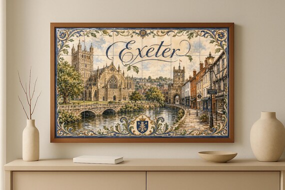 Mural de azulejos de cerámica de Exeter, Inglaterra; decoración de pared con … — vista 3