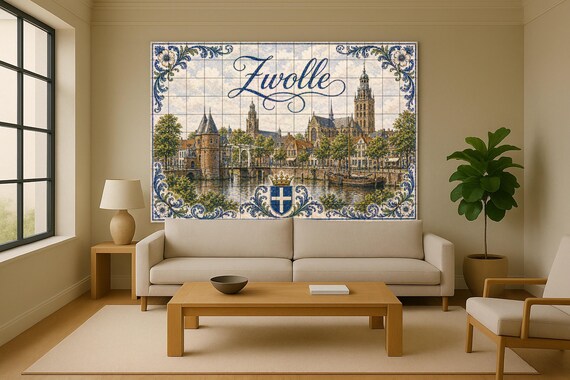 Mural de azulejos de cerámica de Zwolle, canales históricos, torres medievale… — vista 2