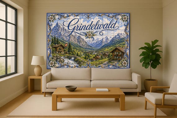 Mural de azulejos de cerámica de los Alpes suizos de Grindelwald, decoración …