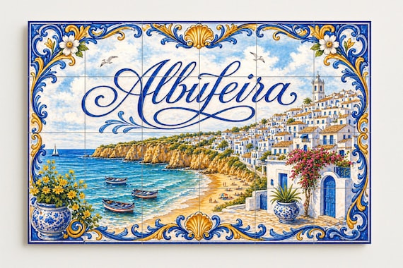 Mural de azulejos de cerámica de Albufeira, Portugal, pueblo costero del Alga… — vista 4