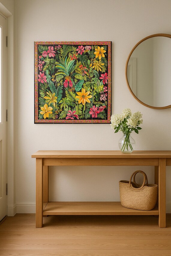Mural de cerámica tropical con flores exóticas — vista 2