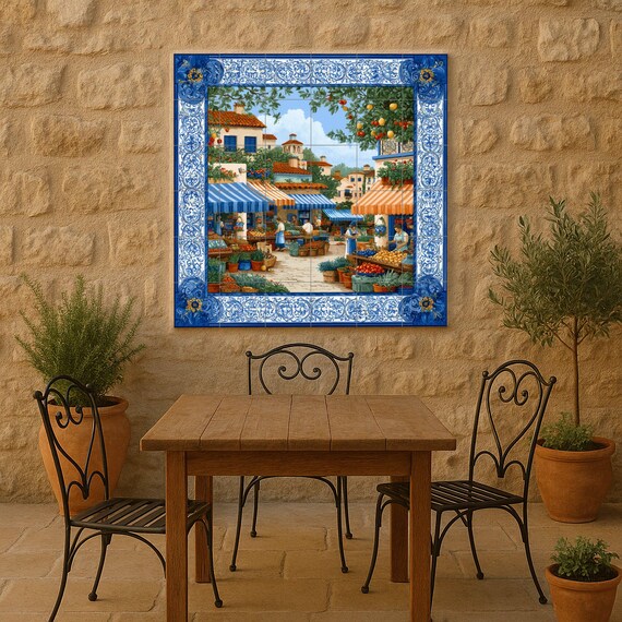 Mural de azulejos de un mercado mediterráneo — vista 2
