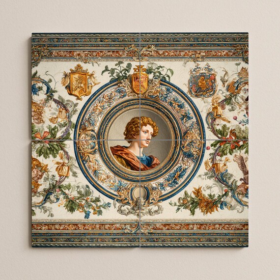 Mural de azulejos con retrato renacentista — vista 3