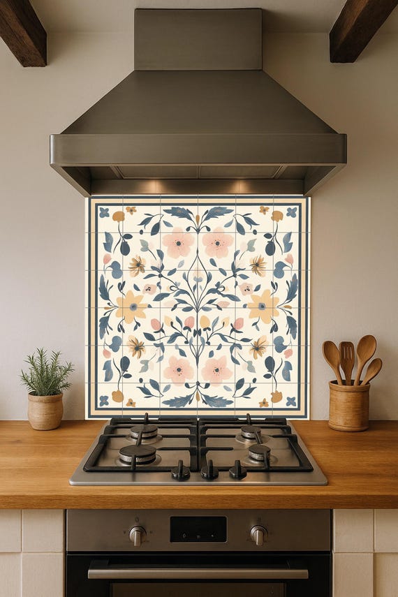 Mural cerámico floral de kurbits suecos — Mural cerámico de Cerámicas La Noria
