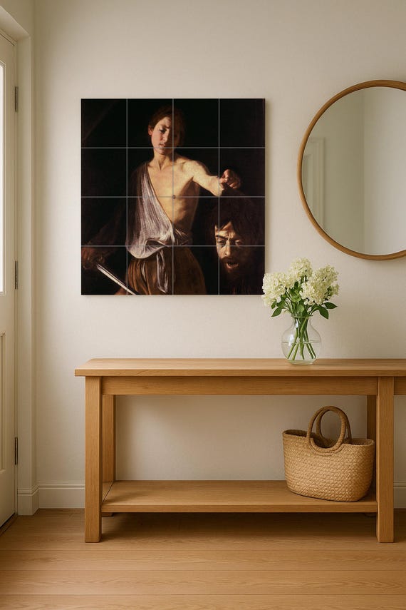 David con la cabeza de Goliat de Caravaggio — Mural cerámico de Cerámicas La Noria