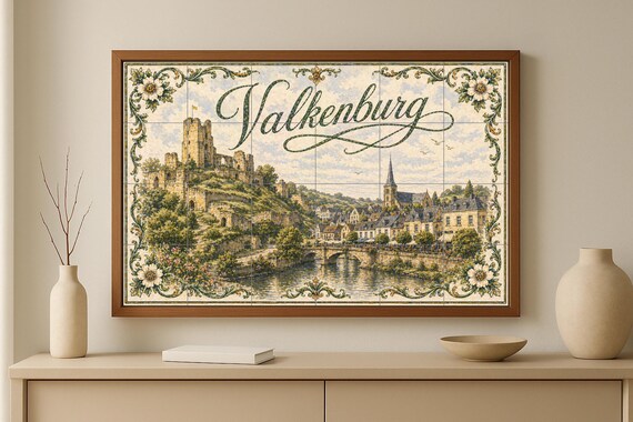 Mural de azulejos de cerámica de las ruinas del castillo de Valkenburg, arte … — vista 2