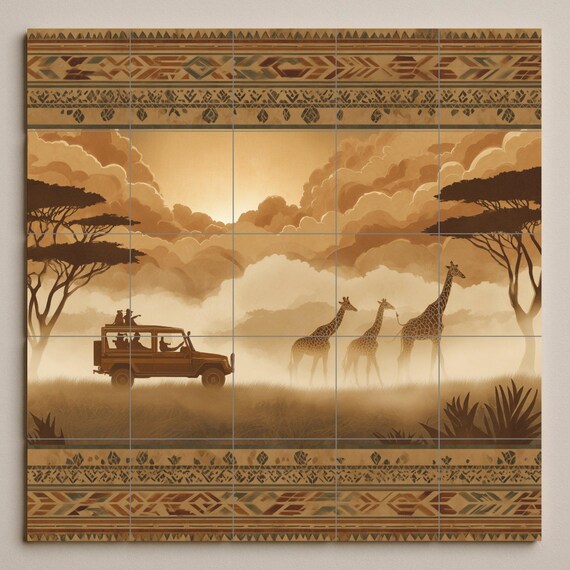 Mural cerámico de jirafas de safari — vista 3