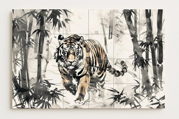 Mural de azulejos de tigre con lavado de tinta — vista 3