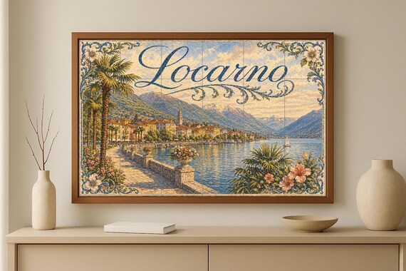 Mural de azulejos de cerámica de Locarno, Suiza, decoración de pared del Lago… — vista 3