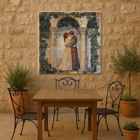Mural cerámico de romance shakespeariano