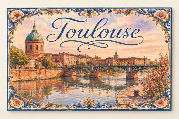 Mural de azulejos de cerámica de Toulouse, decoración de pared ribereña franc…