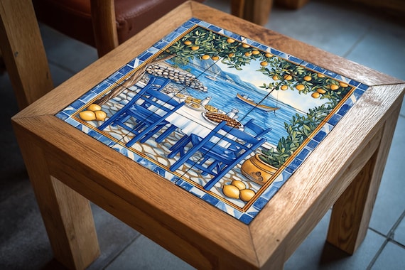 Mural de azulejos de cerámica de limoneros de Amalfi con mesa de comedor junt… — vista 4