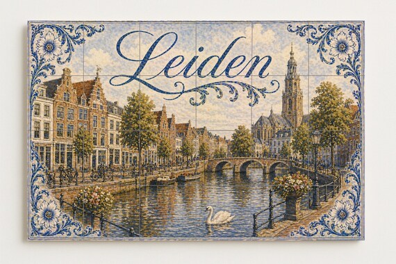 Mural de azulejos de cerámica de Leiden, Países Bajos, arte mural histórico d… — vista 4