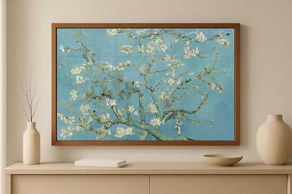Mural de azulejos de cerámica con flores de almendro — vista 4
