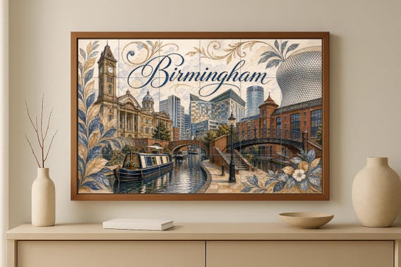 Mural de azulejos de cerámica de Birmingham, Inglaterra, arte mural de canale… — vista 2