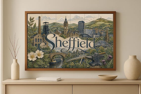 Mural de azulejos de cerámica de Sheffield, arte mural de estilo industrial i… — vista 3