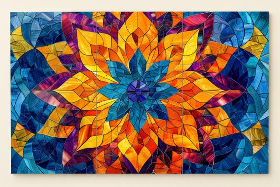 Mural de azulejos de mandala de loto indio — vista 3