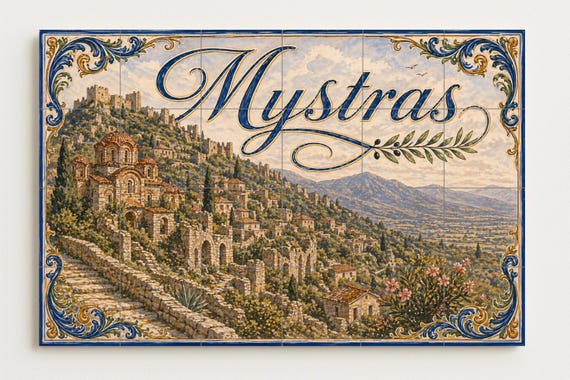 Mural de azulejos de cerámica bizantina de Mystras, decoración de pared de la… — vista 4