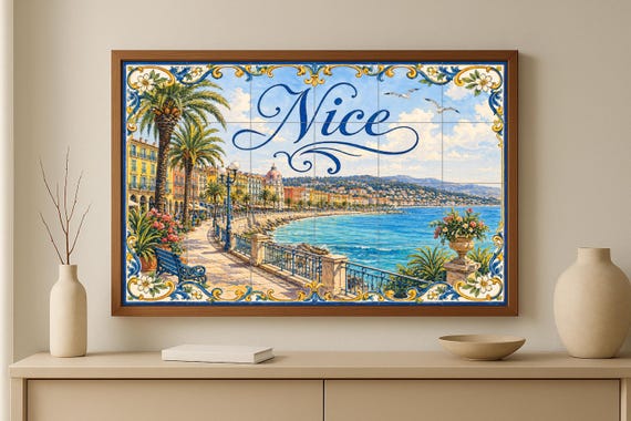 Bonito mural de azulejos de cerámica de la Riviera Francesa, decoración de pa… — vista 3