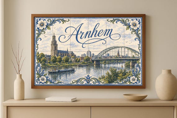 Mural de azulejos de cerámica del río Rin en Arnhem, arte mural del puente Jo… — vista 2