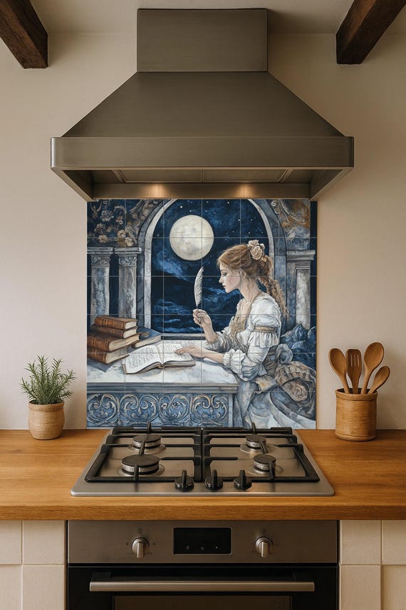 Mural cerámico histórico de la Dama con Pluma de Moonlit Arch — vista 4