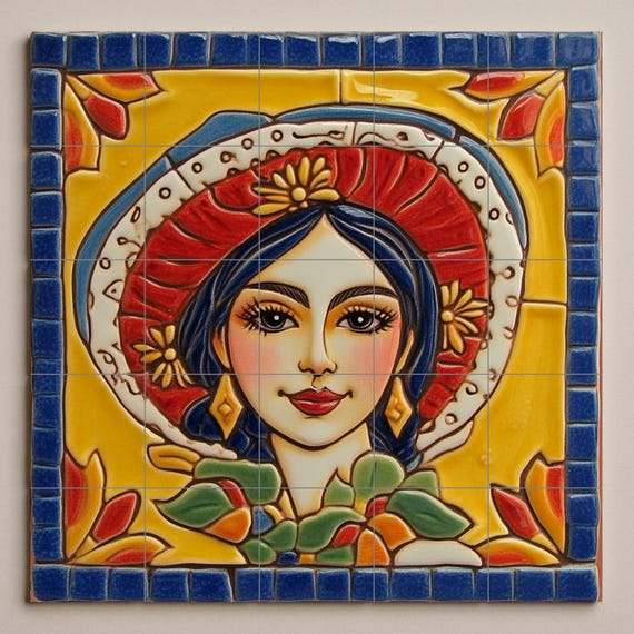 Mural de azulejos de mujer mexicana tradicional — vista 4
