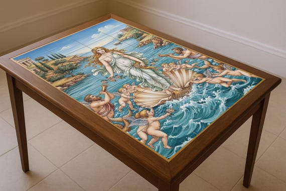 Mural cerámico El nacimiento de Afrodita, diosa griega del amor que emerge de…