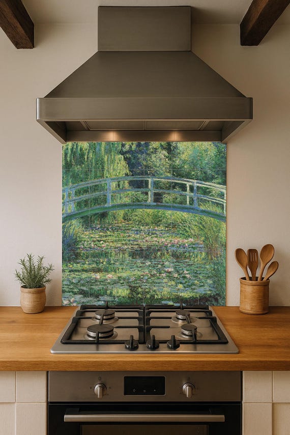 Mural de azulejos de cerámica con estanque de nenúfares — Mural cerámico de Cerámicas La Noria