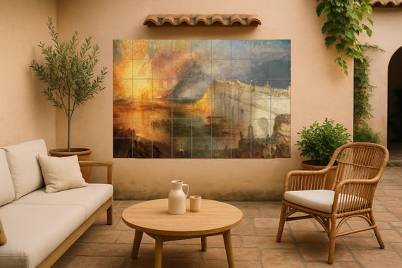 Mural de azulejos de cerámica que representa el incendio de las Cámaras de lo… — vista 4