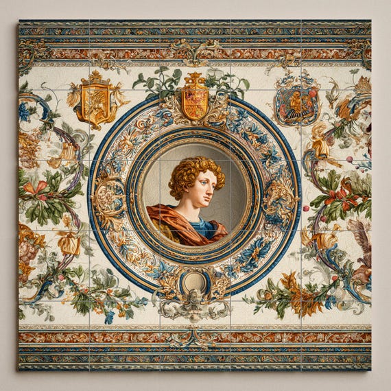 Mural de azulejos con retrato renacentista — vista 2