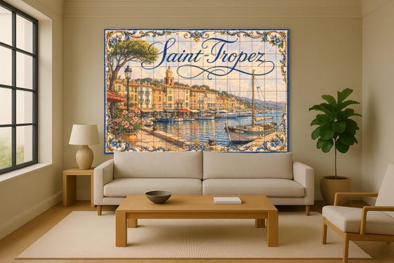 Mural de azulejos de cerámica de Saint-Tropez, arte mural de la Riviera Franc… — vista 2