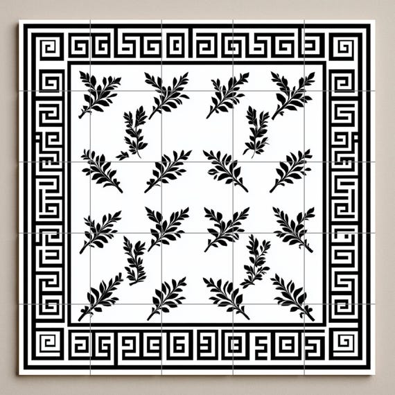 Mural de azulejos de cerámica con clave griega, panel decorativo de hojas de … — vista 3