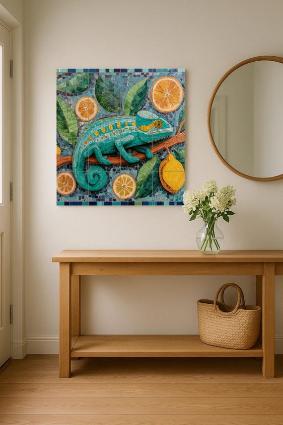 Mural cerámico de mosaico de camaleón — vista 2
