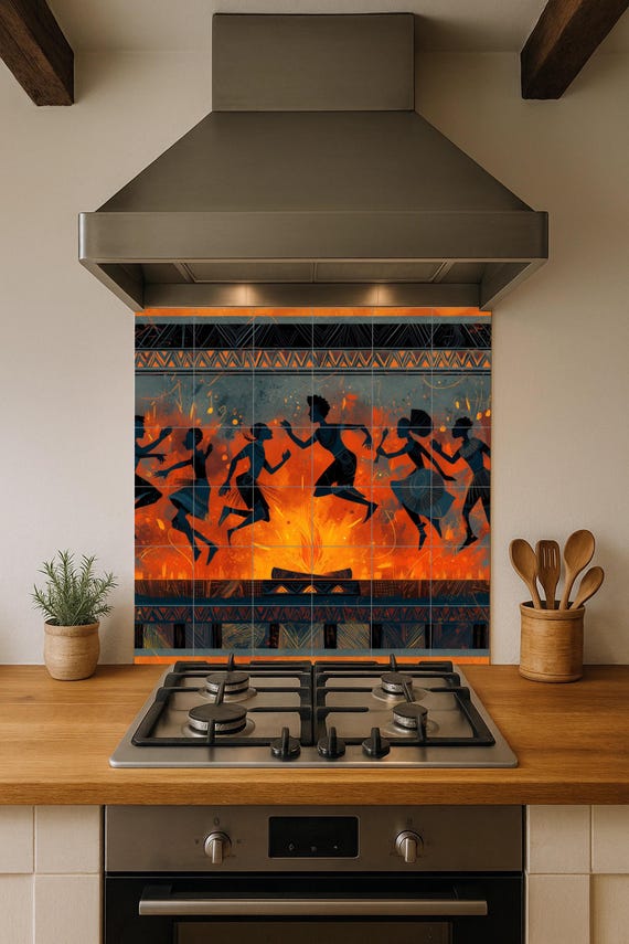Mural de azulejos de danza tribal