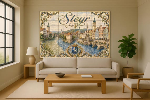 Mural de azulejos de cerámica de Steyr, Austria, con decoración de pared euro… — vista 2