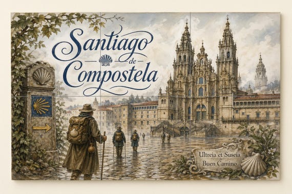 Mural de azulejos cerámicos de la Catedral de Santiago de Compostela, decorac…