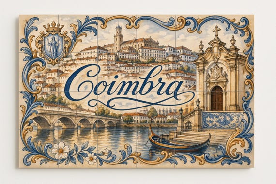 Mural de azulejos de cerámica de Coimbra, Portugal, decoración de la históric… — vista 4