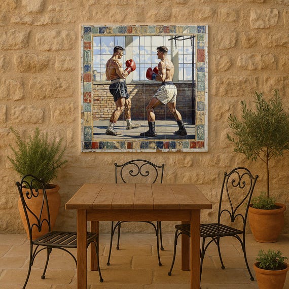 Mural cerámico de boxeo vintage