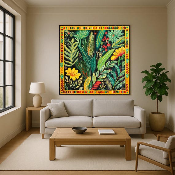 Mural de cerámica colombiana con follaje tropical — vista 4