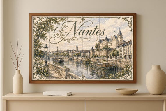 Mural de azulejos de cerámica de Nantes, arte mural del río Loira, Francia, c… — vista 3