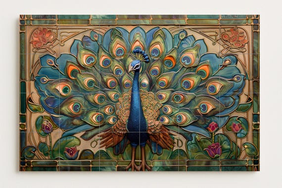 Mural de azulejos de pavo real Art Nouveau — vista 2